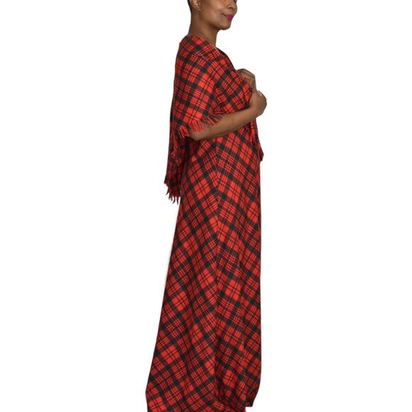Vintage Saba Tartan Dress Red Matching Shawl Wool Plaid 70s Maxi Set Size Medium - Picture 9 of 15